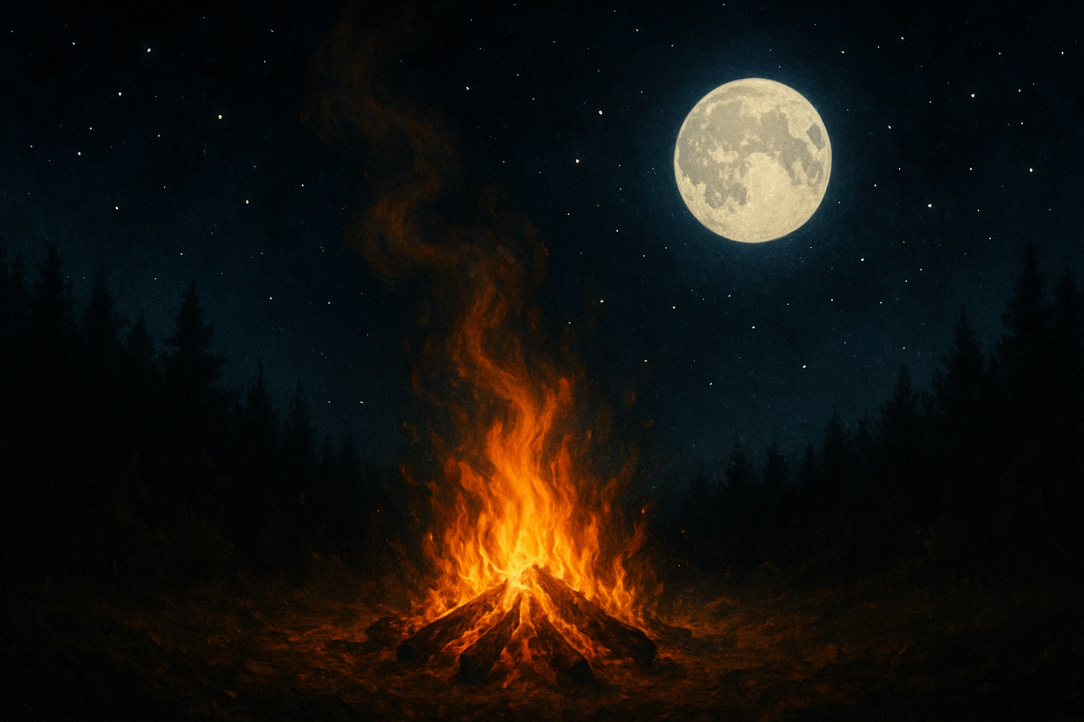 Moonlit Campfire in the Forest